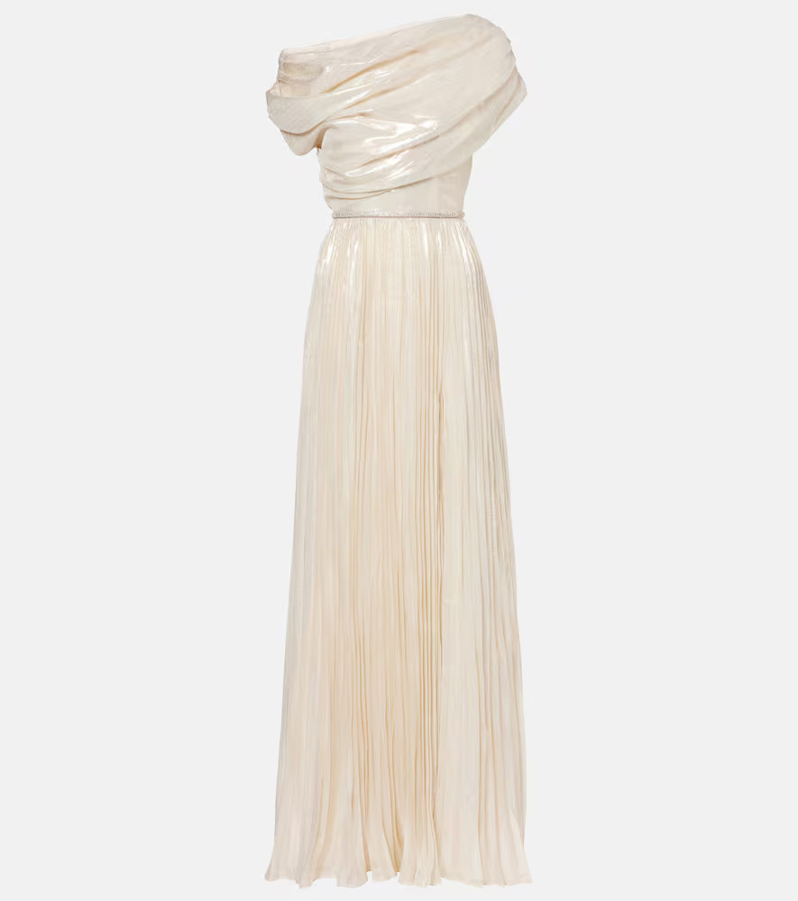 Self-Portrait Asymmetric draped silk-blend chiffon maxi dress | Mytheresa (US/CA)