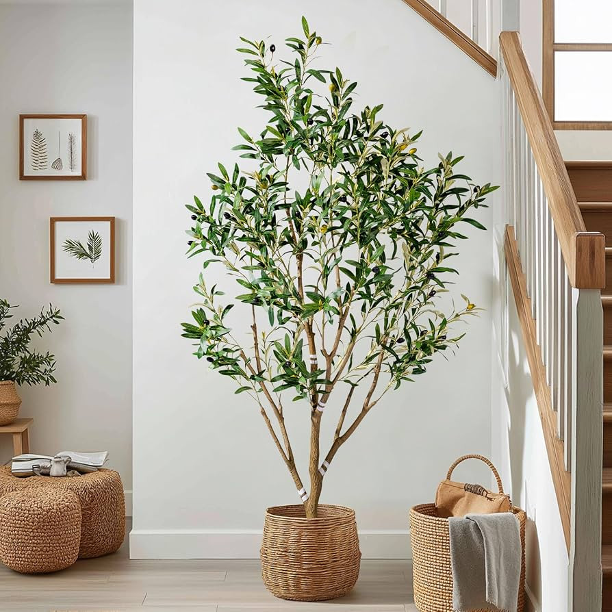 5FT Faux Olive Tree with White Pot & Moss, Artificial Olive Tree Indoor Outdoor, PE/PVC Leaves, R... | Amazon (US)