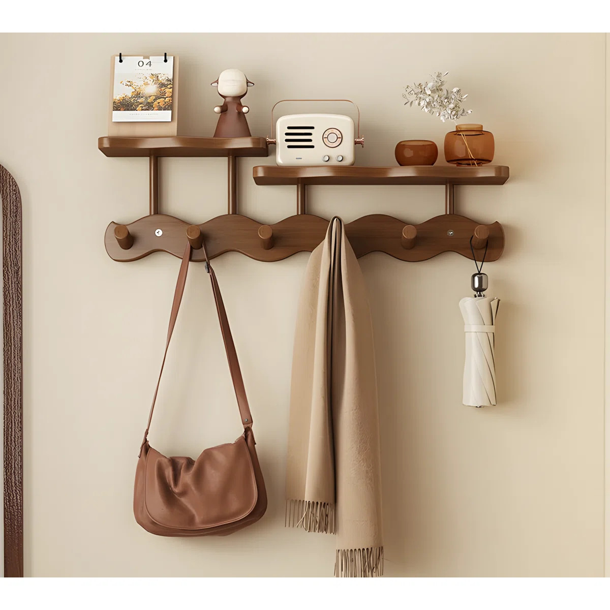 Wall Mounted Coat Rack With 6 Hooks And Floating Shelf - Space Saving Entryway Organizer For Hats... | Wayfair North America