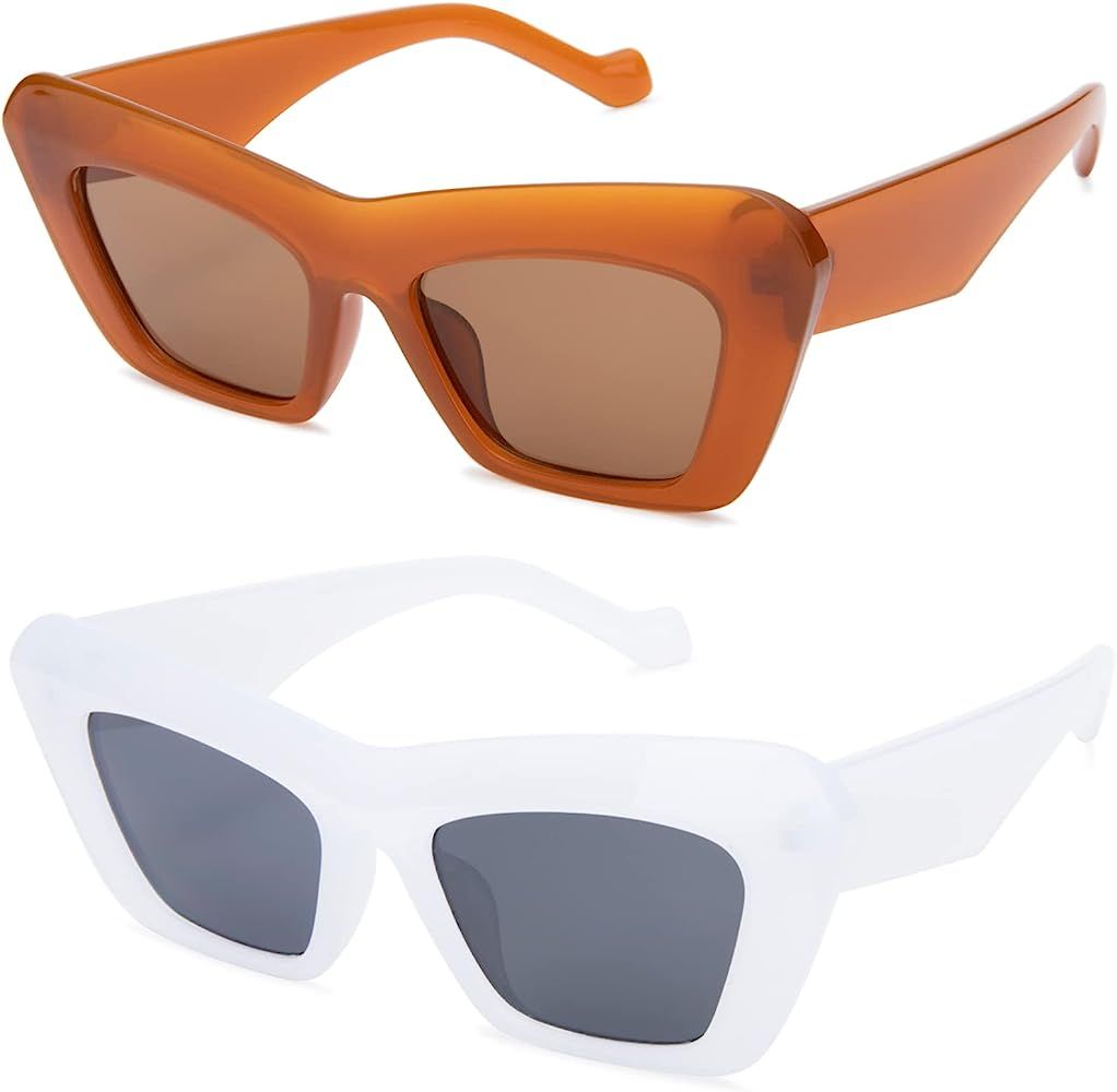 Hycredi Vintage Cat Eye Square Sunglasses for Women Men Retro 70s 90s Sun glasses Thick Frame Tre... | Amazon (US)