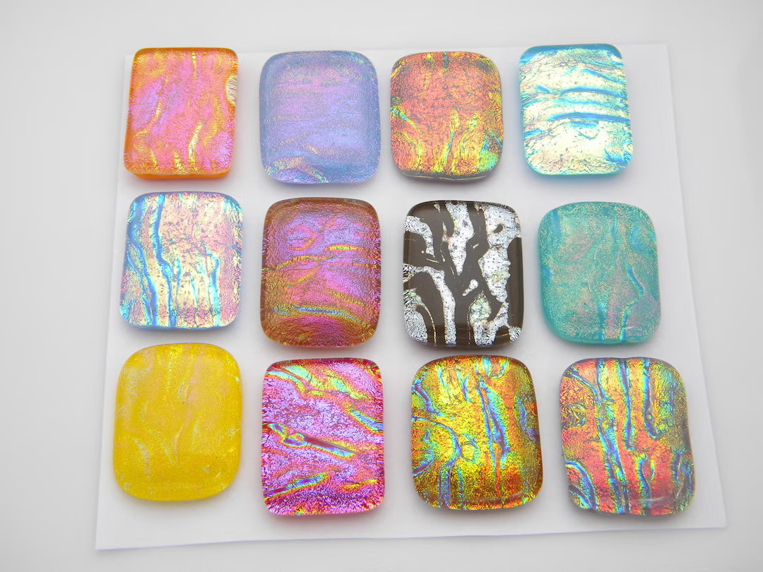 Ripple RECTANGLE SET of 12 Pcs Dichroic Fused Glass Cabs Handmade SYB9 for Earrings Pendants Mosa... | Etsy (US)