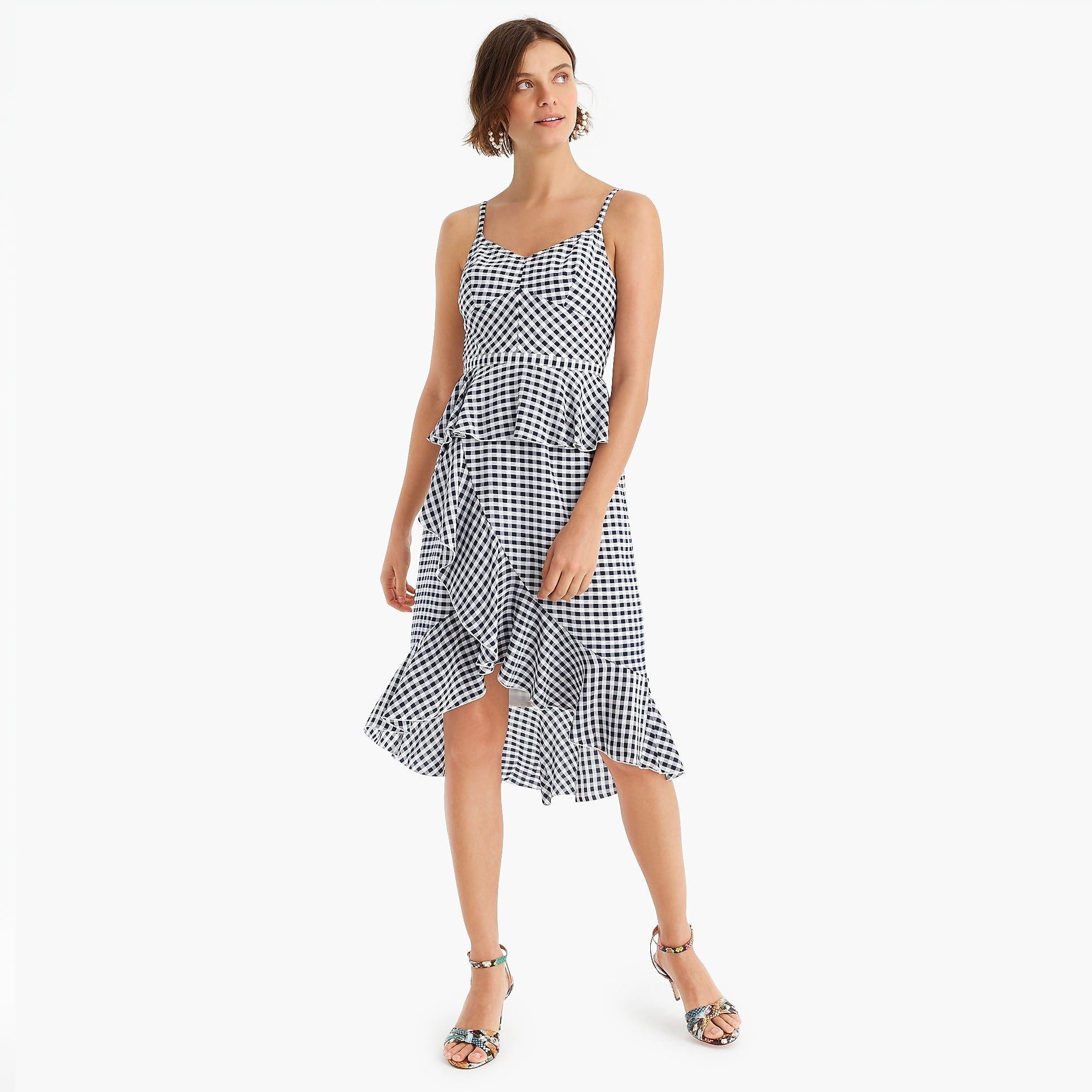 Spaghetti-strap ruffle dress in gingham silk | J. Crew US