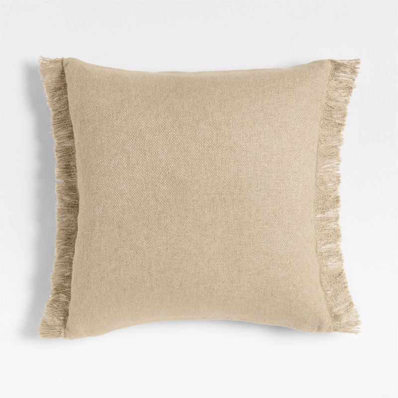 Casual Textured Fringe 23"x23" Flax Taupe Throw Pillow with Feather Insert | Crate & Barrel | Crate & Barrel
