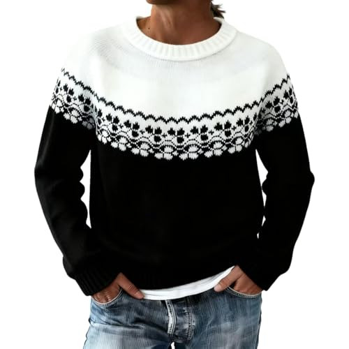 Women's Vintage Sweater Fair Isle Crewneck Long Sleeve Pullover Top Fall Winter Outfits（1-Black,Large） | Amazon (US)