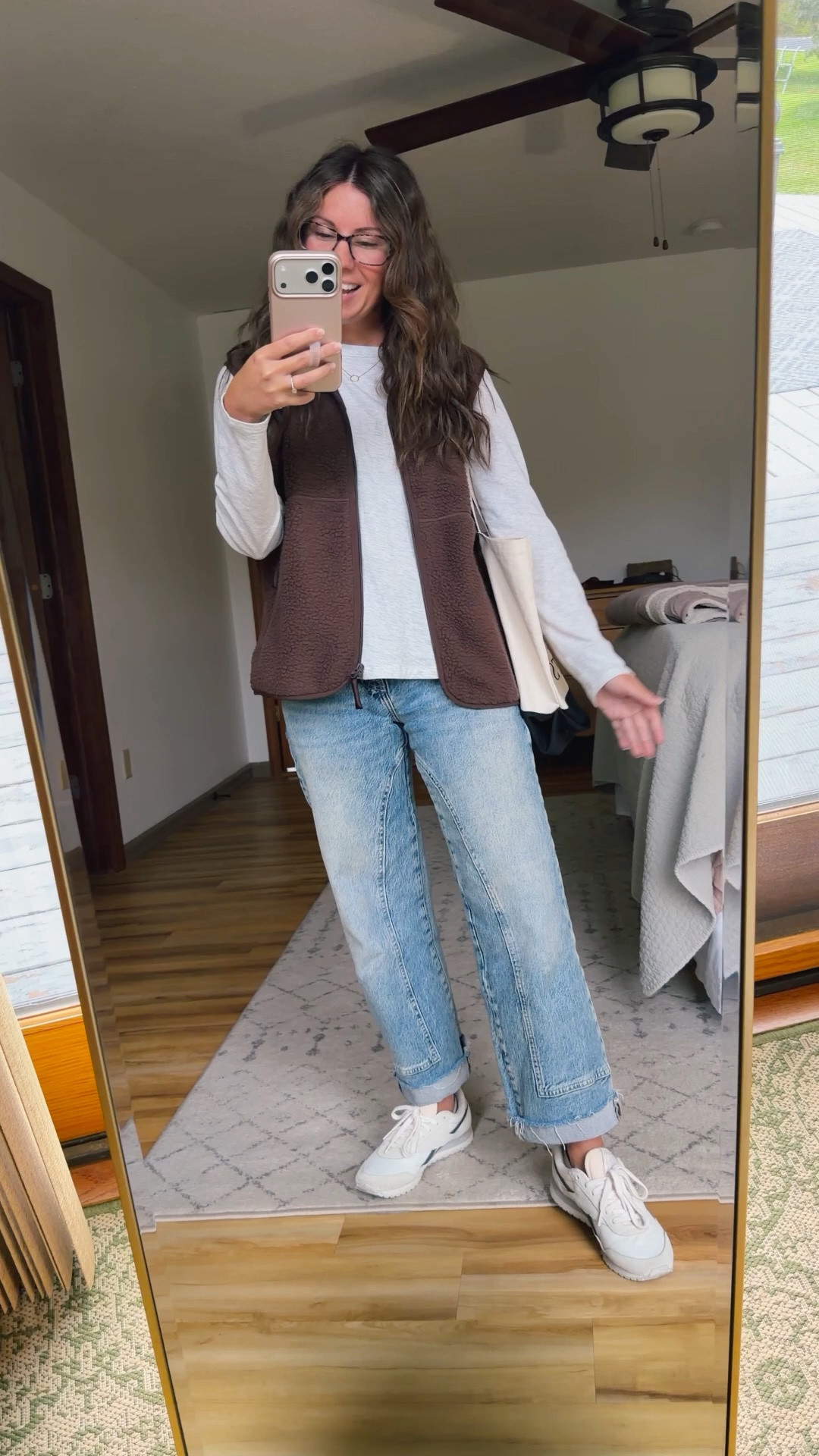 Cold fall day outfit with a long sleeve, sherpa vest, utility jeans and sneakers🫶🏽

small in my long sleeve, xs in my brown sherpa vest, 24 in my jeans and 6.5 in my sneakers🤎

#LTKPetite #LTKSeasonal #LTKootd