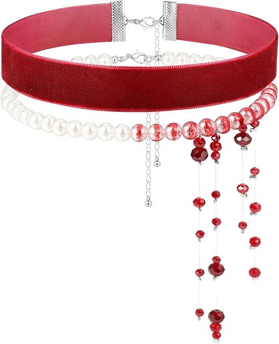 Vampire Choker Blood Drip Necklace Vampire Costume Accessories for Women Red Goth Necklace Pearl ... | Amazon (US)