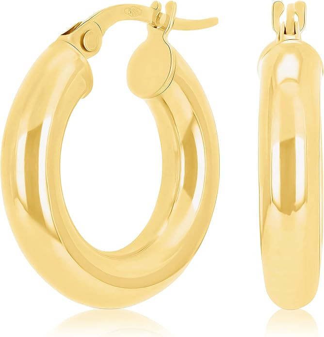 Italian 14k Yellow Gold High Polished Round Hoop Earrings | Amazon (US)