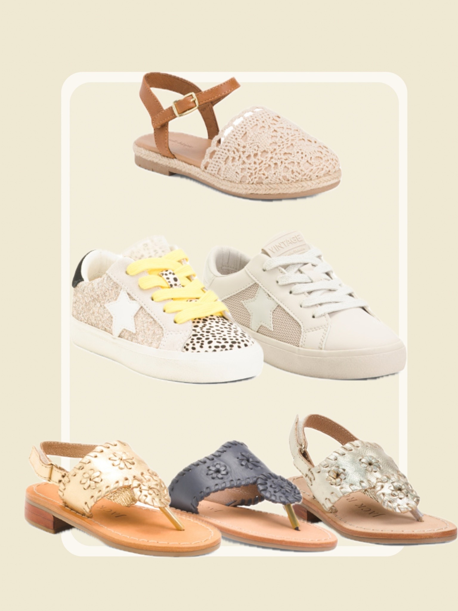 | toddler, baby, and school aged shoes | espadrille crotchet sandals | leather flat sandals for toddlers | leather star sneakers for kids | golden goose dupe |