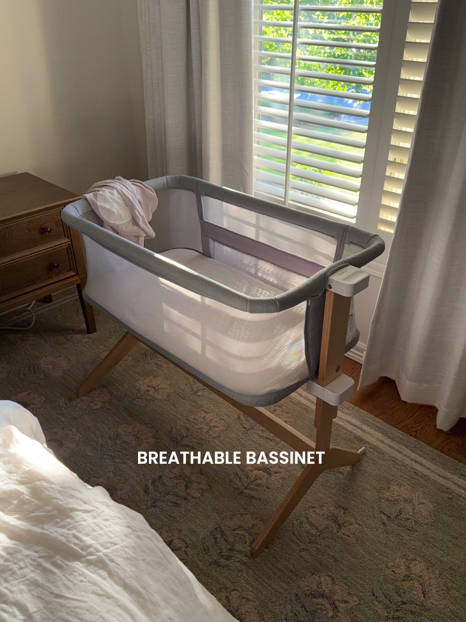 Breathable through the core and mesh sides, also washable core and cover. Super easy to put together, practical for the newborn and baby stage, love the peace of mind!! Also converts to a bedside sleeper you can unzip and fold down the side and push it right up to the bed. 

#newmom #newborn #babyfaves #baby #newbornessentials #newtonbaby #newton #bassinet