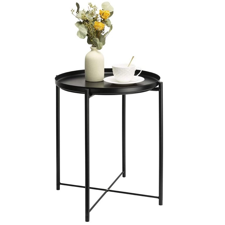Metal Tray End Table, Round Accent Coffee Side Table, Anti-Rust and Waterproof Outdoor Small and ... | Walmart (US)