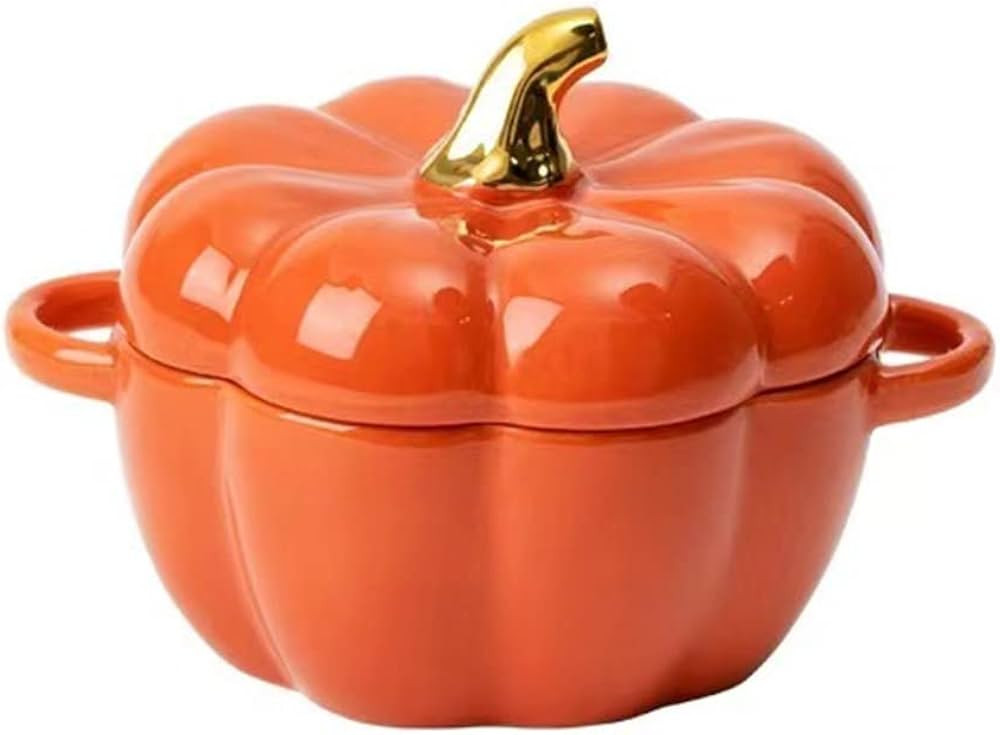123Arts Ceramic Pumpkin Shape Soup Bowl Salad Bowl Dessert Bowl with Lid and Double Handles | Amazon (US)
