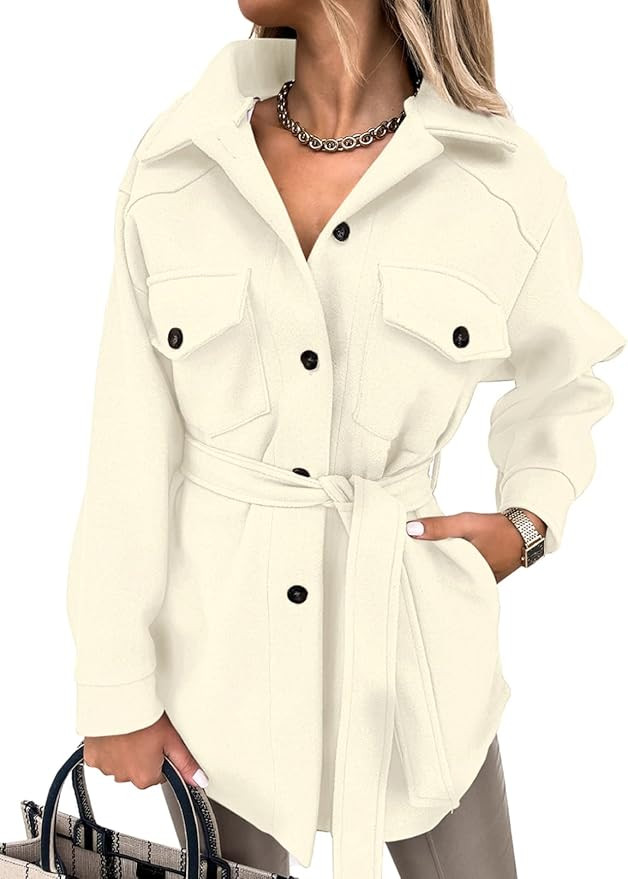 FARYSAYS Womens Shacket Jackets Long Sleeve Button Down Shirts Trench Pea Coat | Amazon (US)