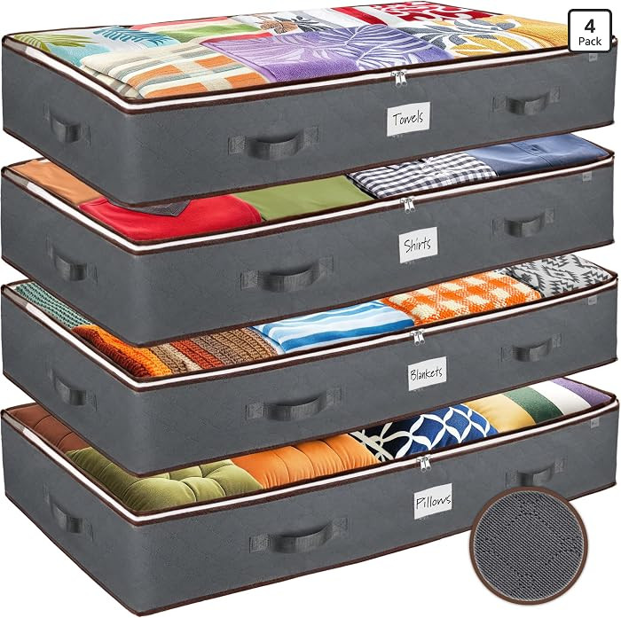 ZOBER Under Bed Storage Bags, Underbed Storage Containers, Gray, 90L 4-Pack | Amazon (US)