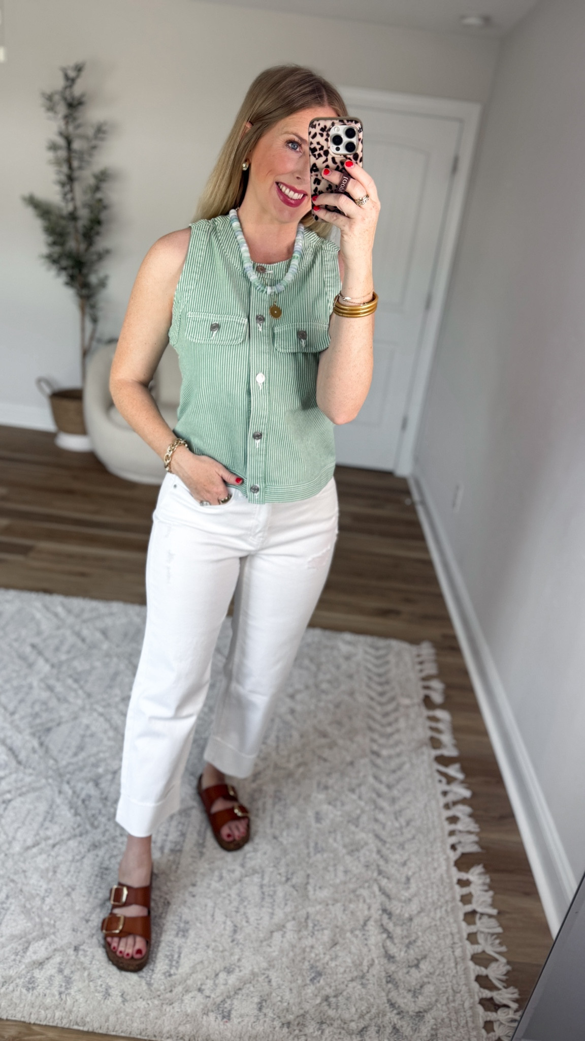 Daily try on, Walmart outfit, Walmart fashion, Walmart try on, free assembly, green striped denim top, white jeans

#LTKmomlife #LTKootd