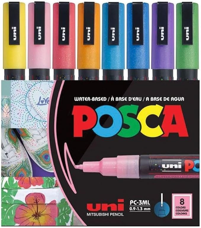Posca Glitter Markers Set, 8 Fine Paint Markers 3M – Glitter Tones – Yellow, Green, Violet, B... | Amazon (US)