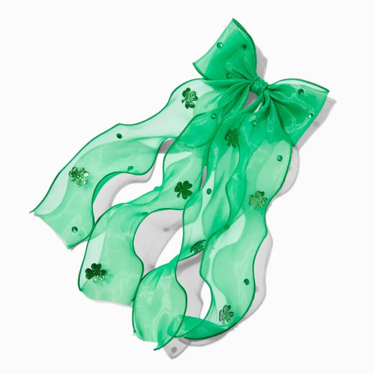 St. Patrick's Day Large Green Chiffon Hair Bow Clip | Claire's (UK)