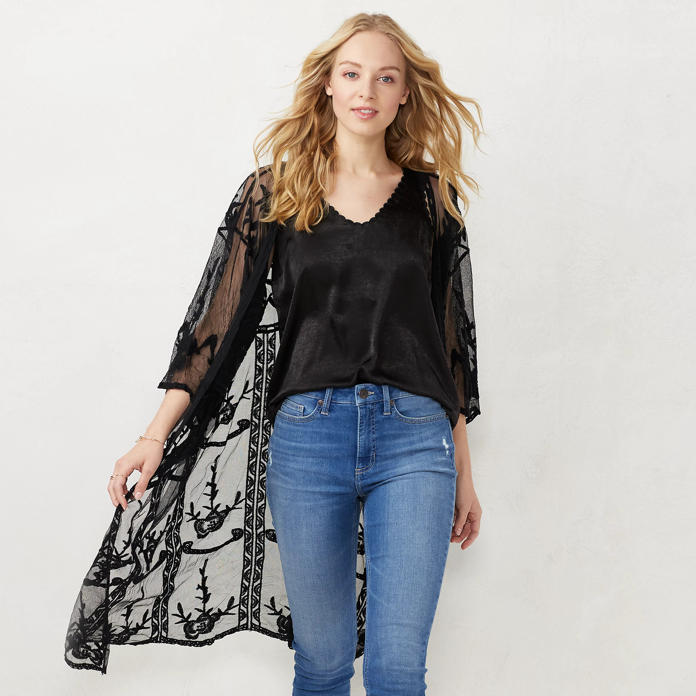 Women's LC Lauren Conrad Sheer Lace Duster | Kohl's