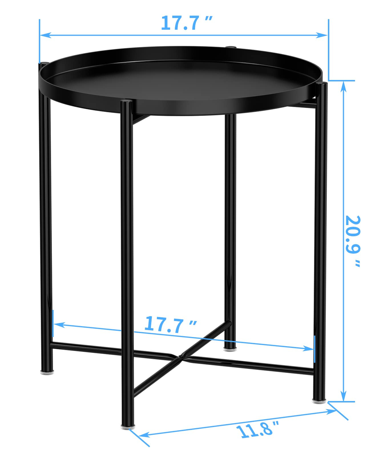 JANE EYRE Tray End Table - Small Round Side Table, Anti-Rust and Waterproof Outdoor & Indoor Metal Snack Table with Removable Tray, Sofa Side Table, (H) 20.6" x (D) 17.5" - Black | Amazon (US)