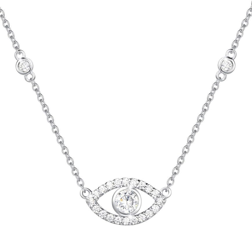 Sterling Silver Evil Eye Necklace Earrings Bangle Cubic Zirconia Simulated Diamond Pendant Fine J... | Amazon (US)