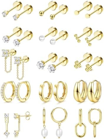 LOLIAS Flat Back Earrings for Women Hypoallergenic Surgical Steel Earrings for Sensitive Ears-20G... | Amazon (US)