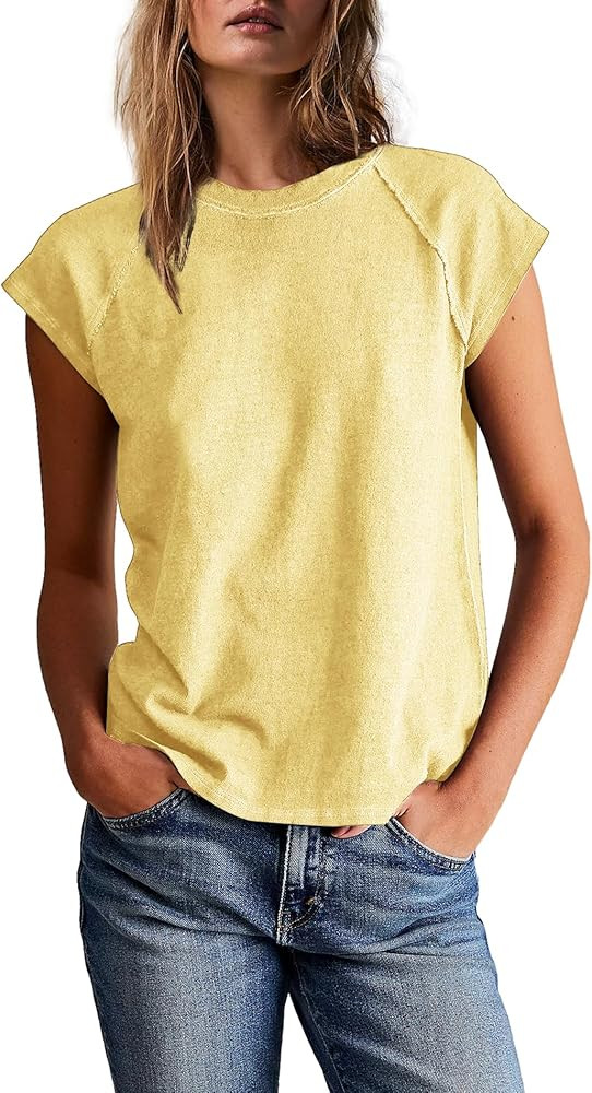 Yanekop Womens Short Sleeve Shirts Crewneck T Shirts Basic Tees Casual Summer Tops Cap Sleeve Top... | Amazon (US)