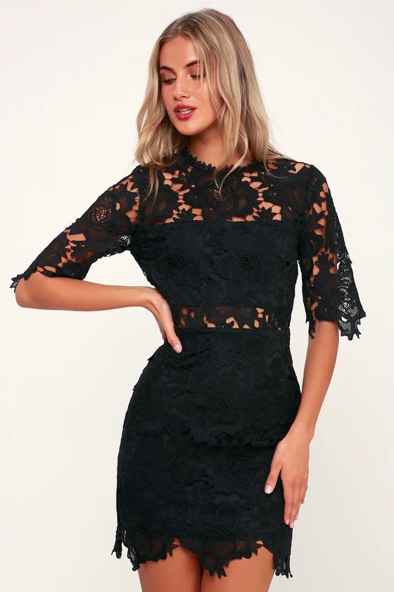 A Fine Romance Black Lace Sheath Dress | Lulus (US)