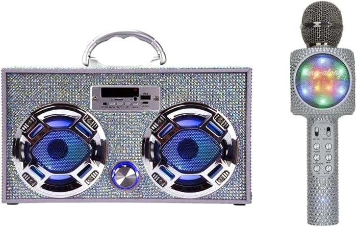 Bling Bundle - LED Mini Boombox with Radio and Bluetooth - Bluetooth Karaoke Microphone - Radio M... | Amazon (US)