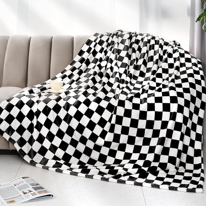 Black Checkered Blanket Soft Fuzzy Throw Blanket Black Fleece Blankets Checkerboard Gifts Decor f... | Amazon (US)