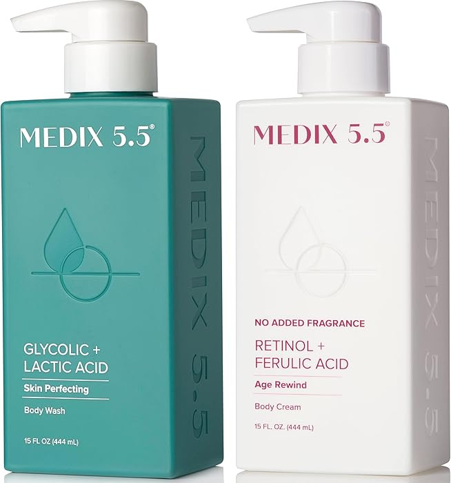 MEDIX Exfoliating Glycolic Acid Body Wash & Face Wash + Fragrance Free Retinol Body Lotion Skin C... | Amazon (US)