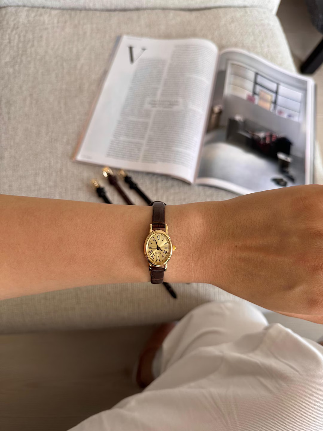 Vintage Style Women's Watch – Gold Oval Case, Roman Numerals, Faux Leather Strap, Elegant Quart... | Etsy (US)