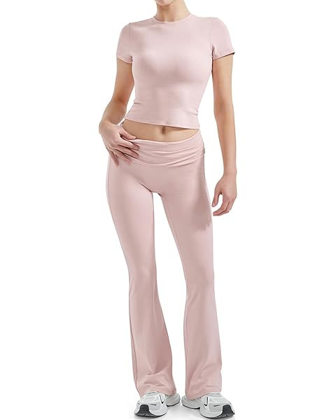 ANRABESS Lounge Sets for Women 2 Piece Foldover Yoga Flare Leggings Pants Crop Tops Casual Y2K Ou... | Amazon (US)