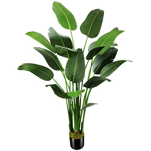 OXLLXO 6.5ft Artificial Silk Bird of Paradise Palm Tree (78in) with 17 Trunks Faux Tree and Plastic Nursery Pot, Fake Plant for Office House Farmhouse Living Room Home Decor (Indoor/Outdoor) | Amazon (US)
