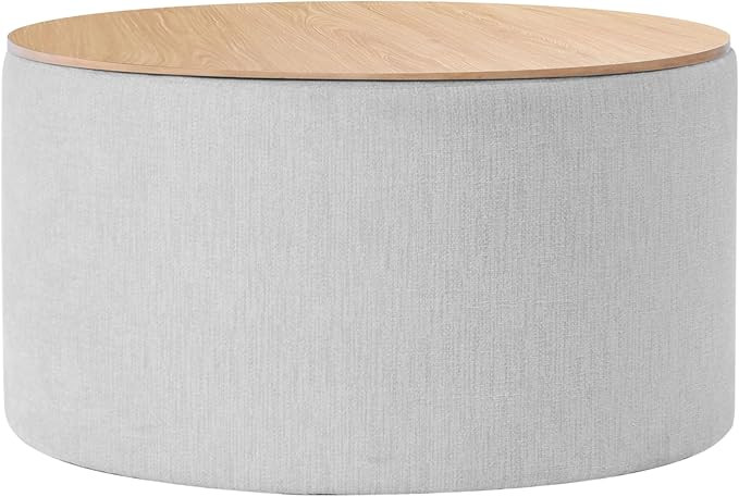 HomePop Storage Ottoman with Wood Grain Top - Light Gray Textured Woven | Amazon (US)