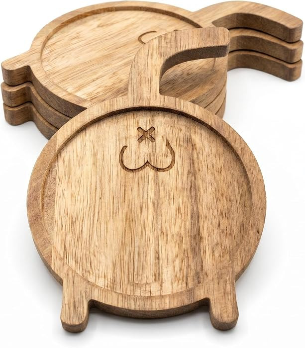 Funny Cat Butt Wood Coasters - Set of 4 Animal Shaped Wooden Drink Coasters, Unique Gag Gifts for Women, Cat Lovers for Home Office Bar Decor | Amazon (US)