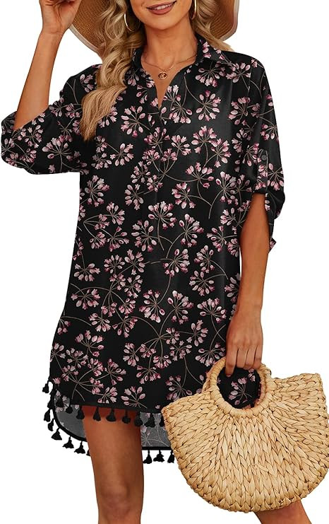 Yincro Women Swimsuit Cover Up Shirt 2024 Tassel Beach Bathing Suit for Swimwear Bikini Dress | Amazon (US)