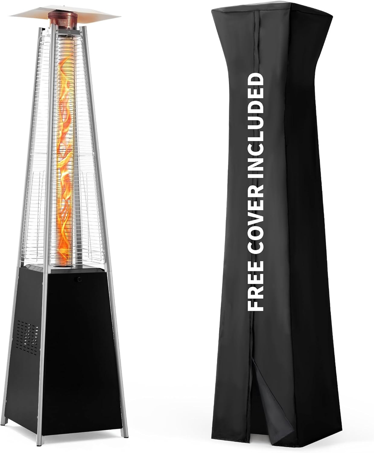 Pamapic Patio Heater with Cover, 48,000 BTU Pyramid Flame Outdoor Heater Quartz Glass Tube 87" Pr... | Amazon (US)