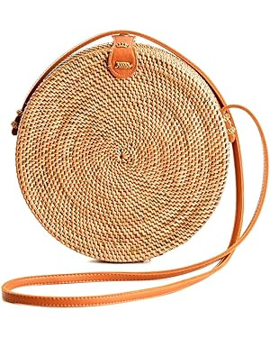 Novum Crafts Round Rattan Bag for Women - Handmade Ata Wicker Woven Purse - Circle, Square, Oval ... | Amazon (US)