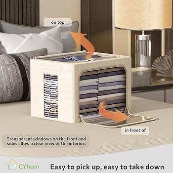 CYhom Clothes Storage Bins Box - Linen Fabric Foldable Stackable Container Organizer Set with Cle... | Amazon (US)