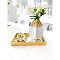 Gold Leather Tray, Mirrored Decorative Serving Coffee Table Housewarming Gift | Etsy (US)