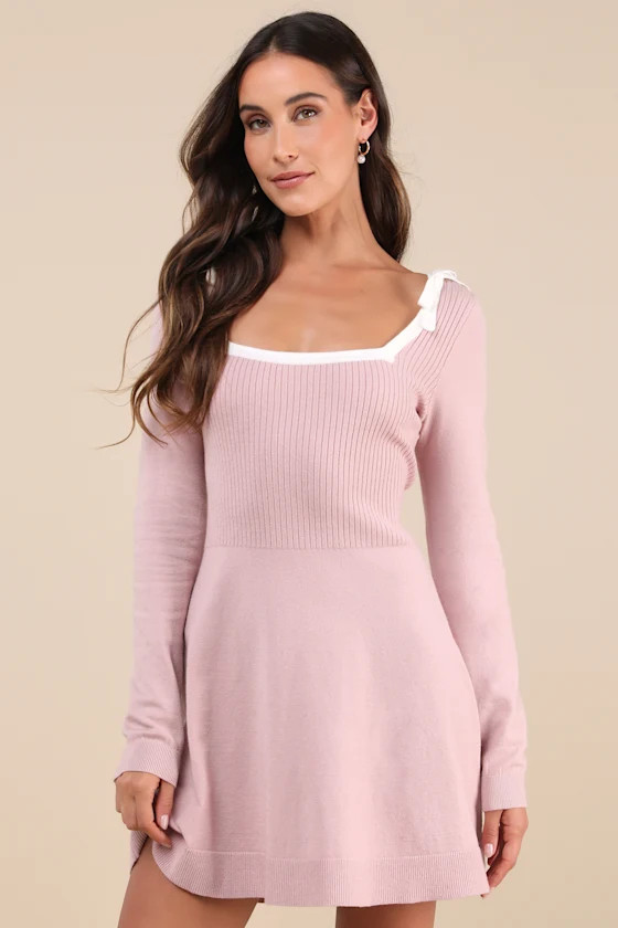 Perfect Outcome Mauve Pink Long Sleeve Sweater Mini Dress | Lulus