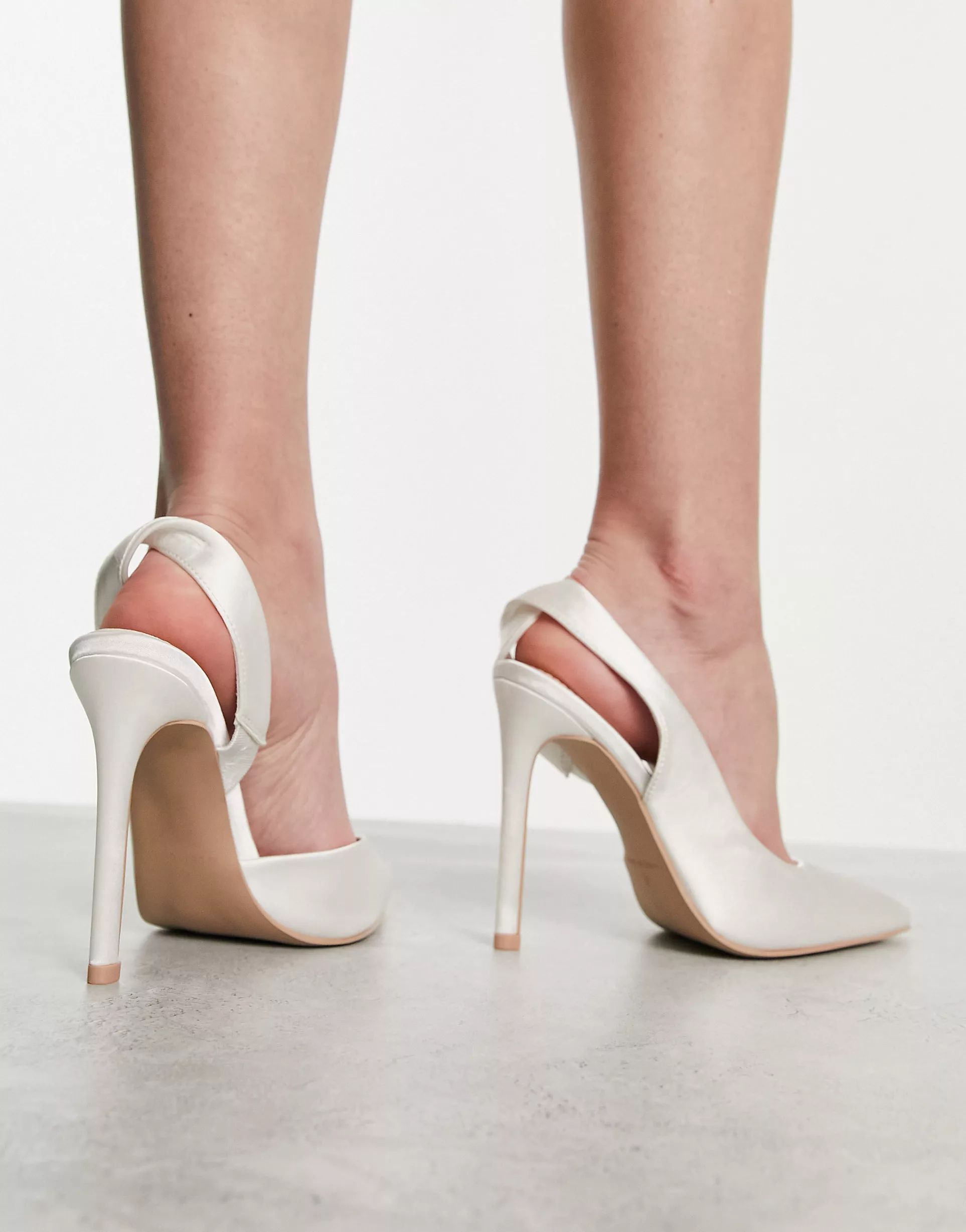 Be Mine Wide Fit Arilla twist back shoes in ivory satin | ASOS (Global)