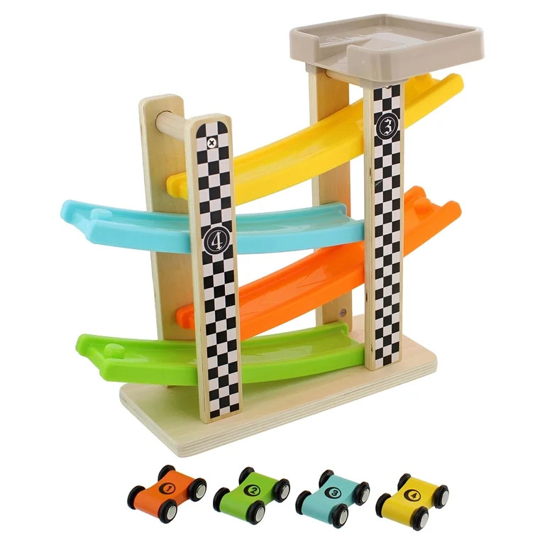 Acorn Baby Wooden Vertical Race Track - 4 Wooden Car Track 12in Ramp Toy Tower | Walmart (US)