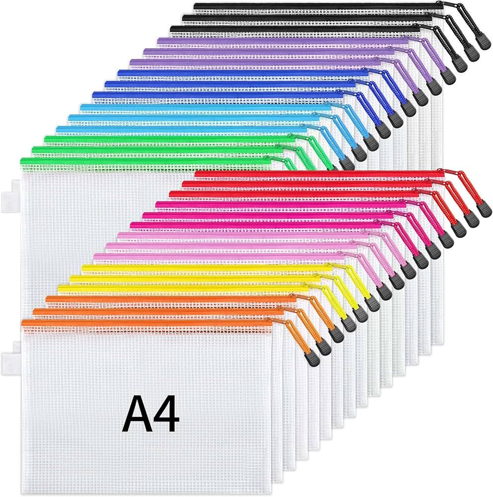 JARLINK 30 Pack Zipper Mesh Document Pouch, 10 Colors, Waterproof File Bags, Letter Size/A4 Size,... | Amazon (US)
