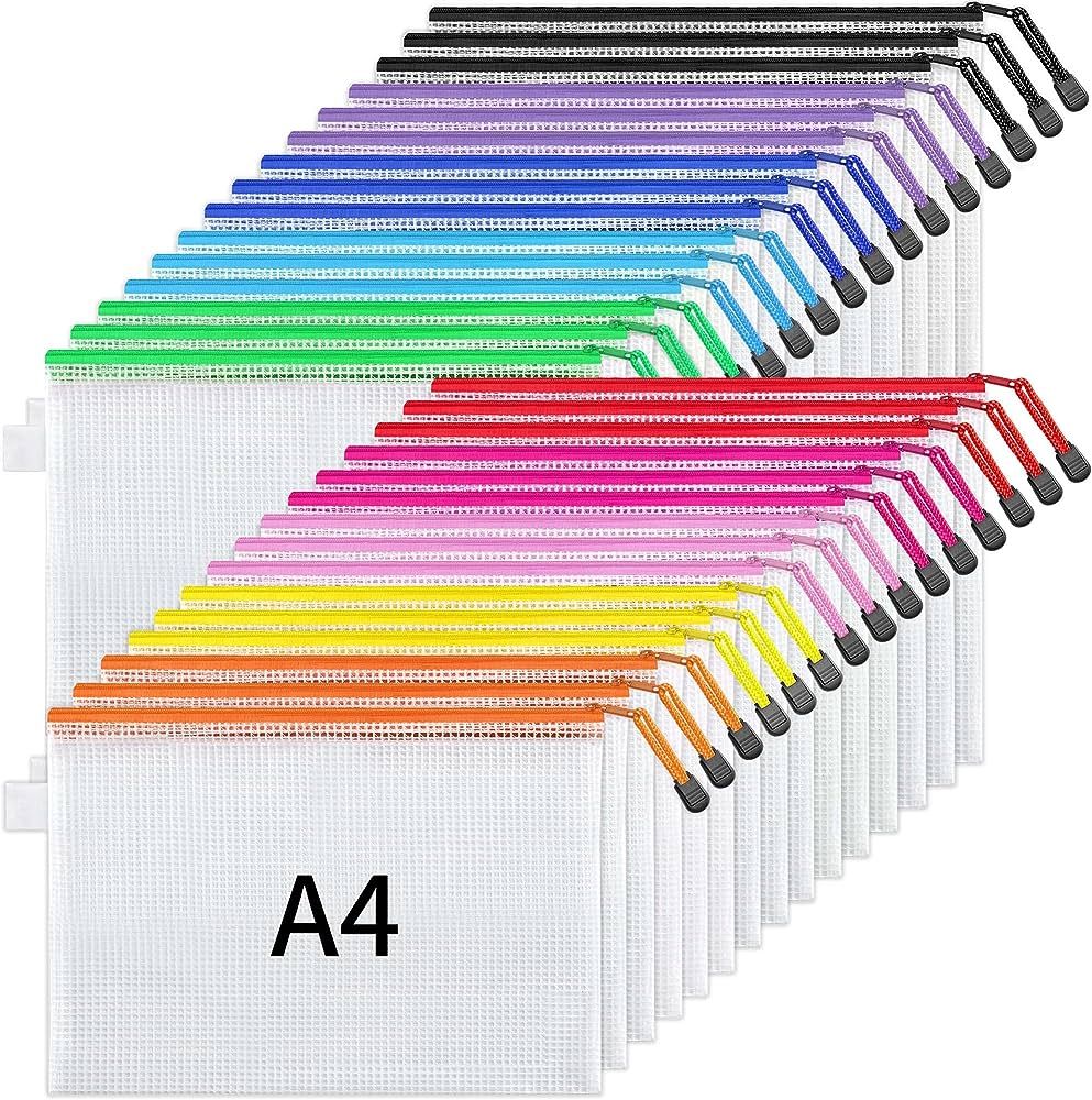 JARLINK 30 Pack Zipper Mesh Document Pouch, 10 Colors, Waterproof File Bags, Letter Size/A4 Size,... | Amazon (US)