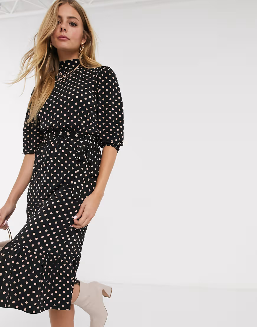 Oasis polka dot midi dress in black | ASOS (Global)
