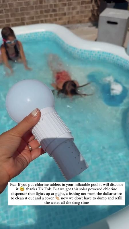Inflatable pool accessories including a chlorine tablet holder that’s solar powered and lights up at night and a cover. This cover fits our Sam’s pool perfectly 

#LTKSeasonal #LTKHome