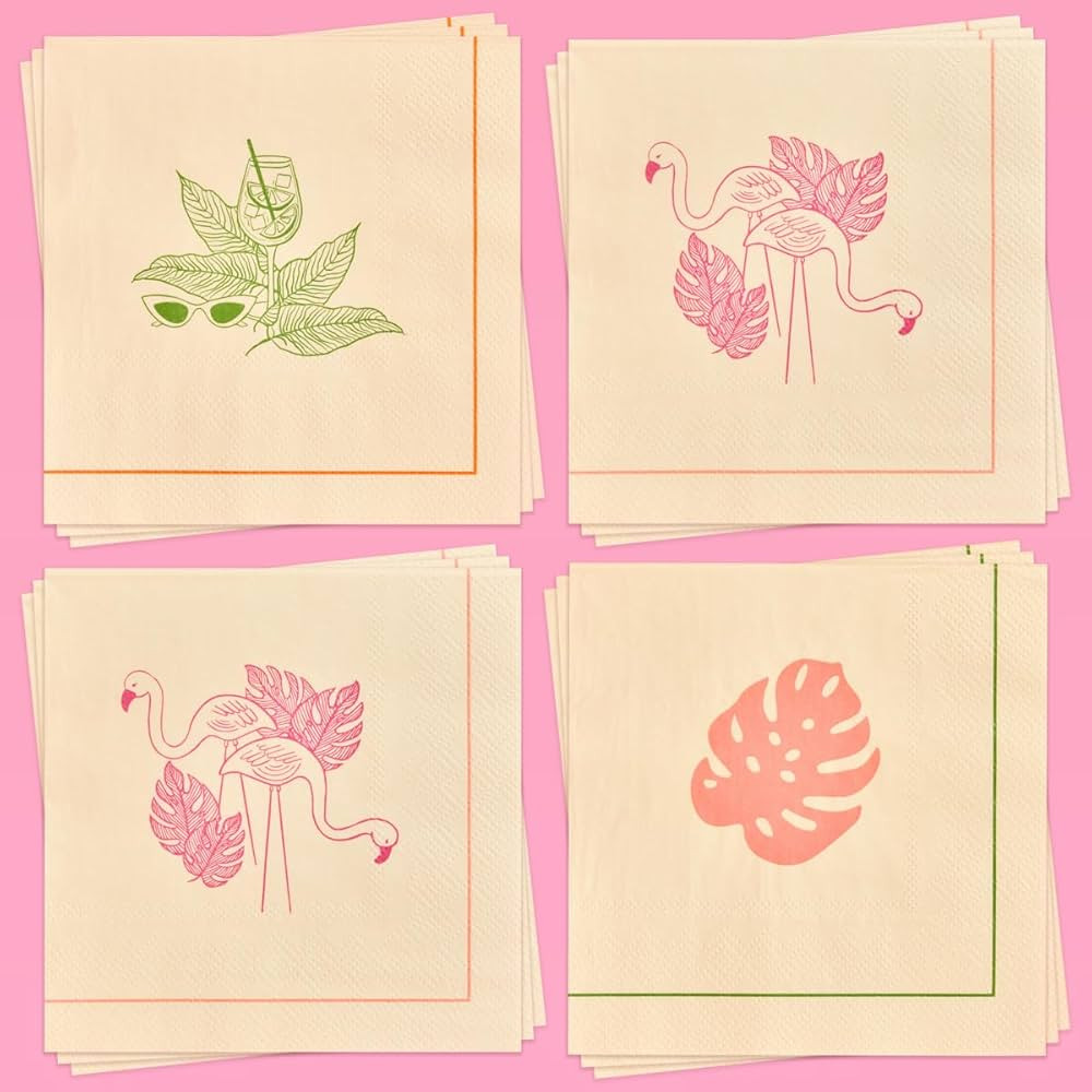 xo, Fetti Beige Tropical Vacation Napkins - 3-ply, 24 pcs | Bachelorette Cocktail Napkins, Palm T... | Amazon (US)