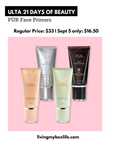 Ulta 21 Days of Beauty sale: PUR Face Primers |  everyday price: $33, Sept 5 only $16.50

Beauty’s biggest event, makeup deals, skincare, beauty steals, glowy skin, skin tint, shape tape dupe

#LTKsalealert #LTKbeauty #LTKstyletip