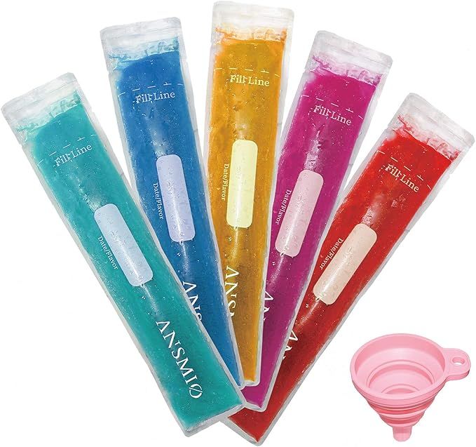 Ansmio 50pcs Disposable Ice Popsicle Mold Bags, 2"X8" BPA Free Freezer Tubes with Zip Seals, DIY ... | Amazon (US)
