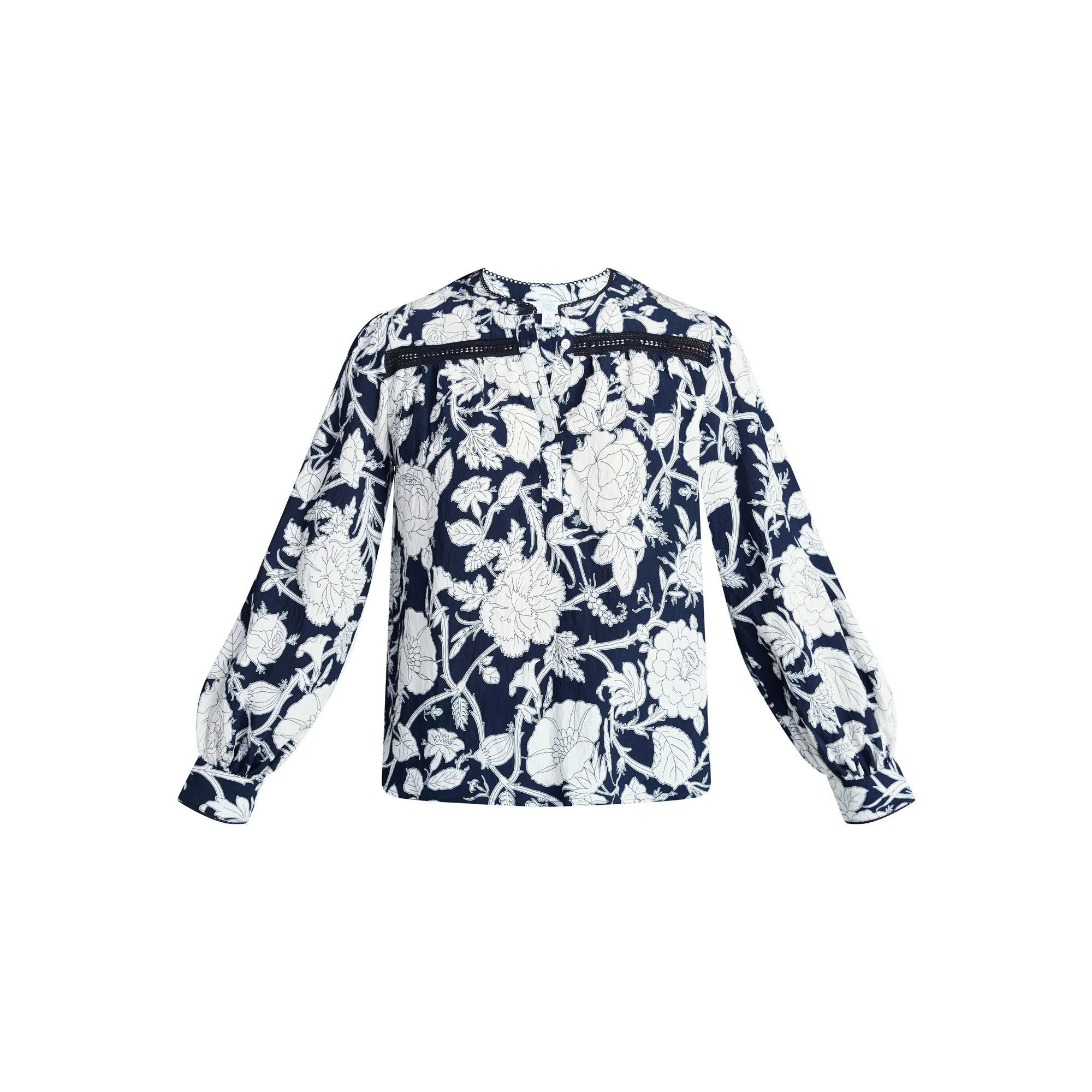 Time and Tru Women's Lace Yoke Shirt with Long Sleeves Sizes XS-XXXL | Walmart (US)